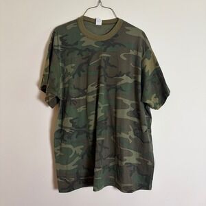Vintage Woodland Camo T-Shirt XXL Single Stitch Made in USA Green Brown